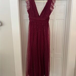 Baltic Born Burgundy Red Maxi Dress with Glitter Tulle